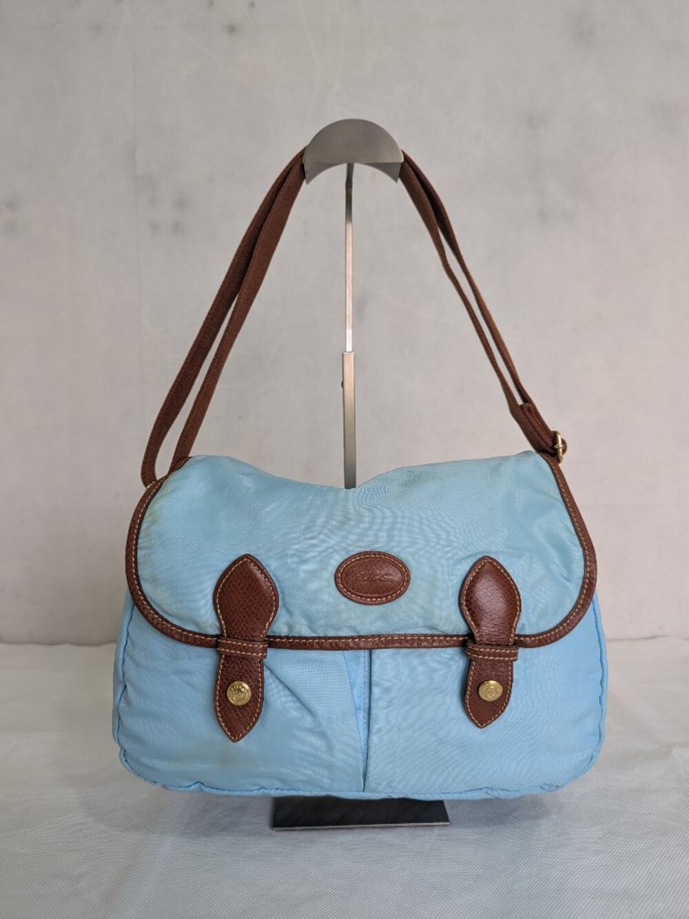 Longchamp Le Pliage Blue Nylon Shoulder Bag Used Pre Owned Classic Style
